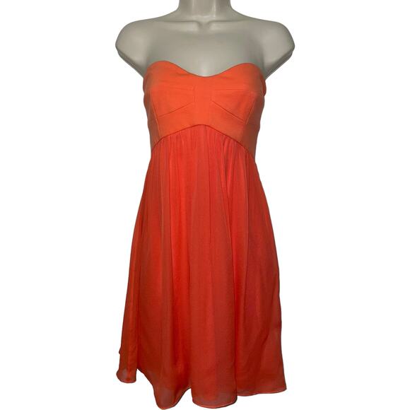 Diane von Furstenberg Asti Silk Chiffon Coral Sweetheart Strapless Dress Size 4 - Picture 3 of 11